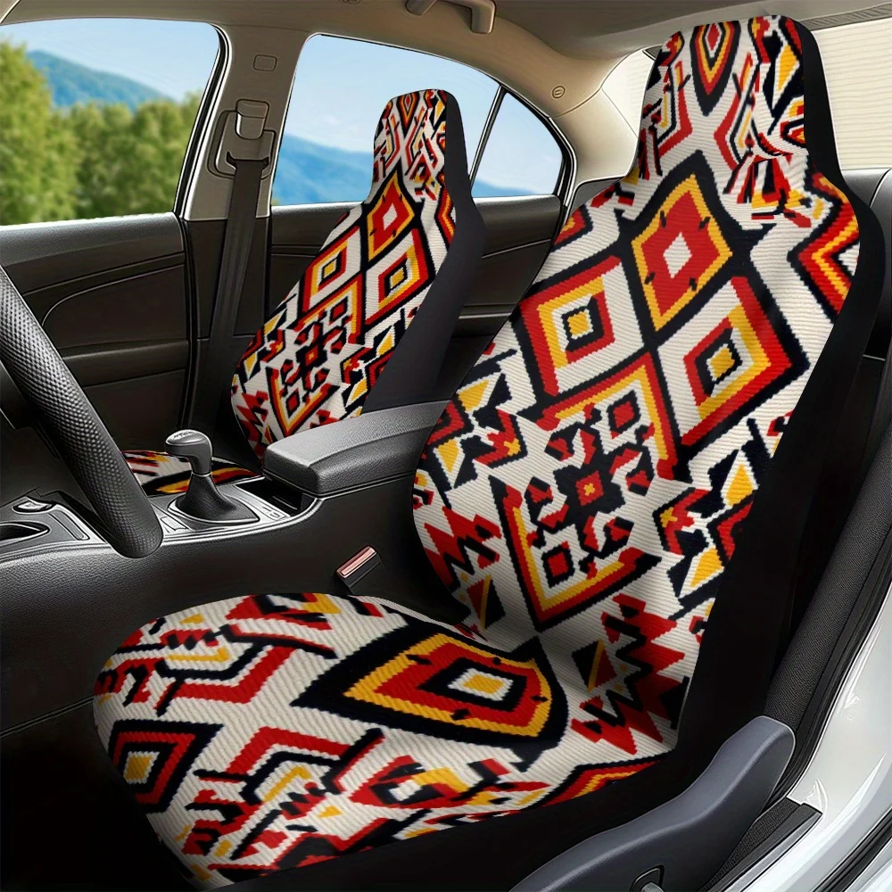 Set Of 2, Geometric Tribal Design Car Seat Protectors, Sturdy And Cozy, Fits Most Front Seats Of Vehicles, Suvs, And Trucks, Per