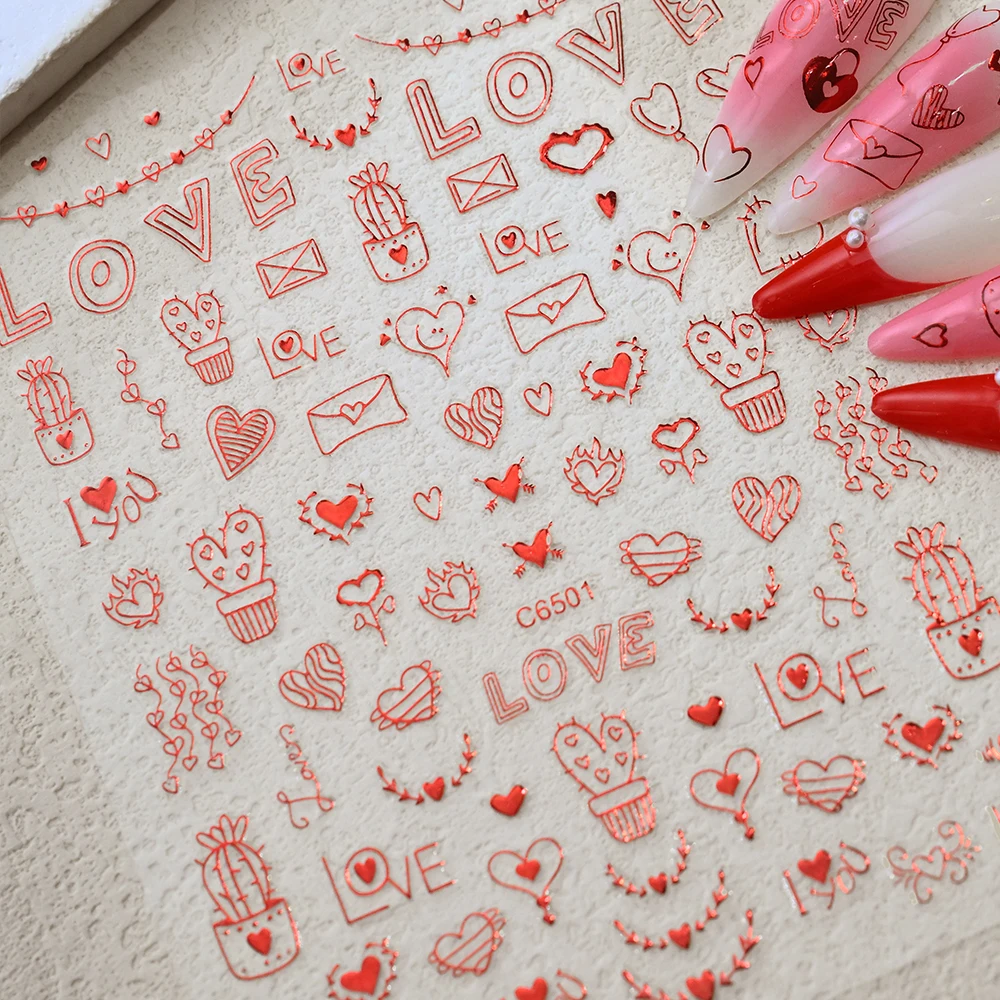 

1pc 3D Self-Adhesive Y2K Heart Designs Nail Stickers Valentine's Day Red Love Nail Decals for DIY Manicure Women Nail Art Decor*