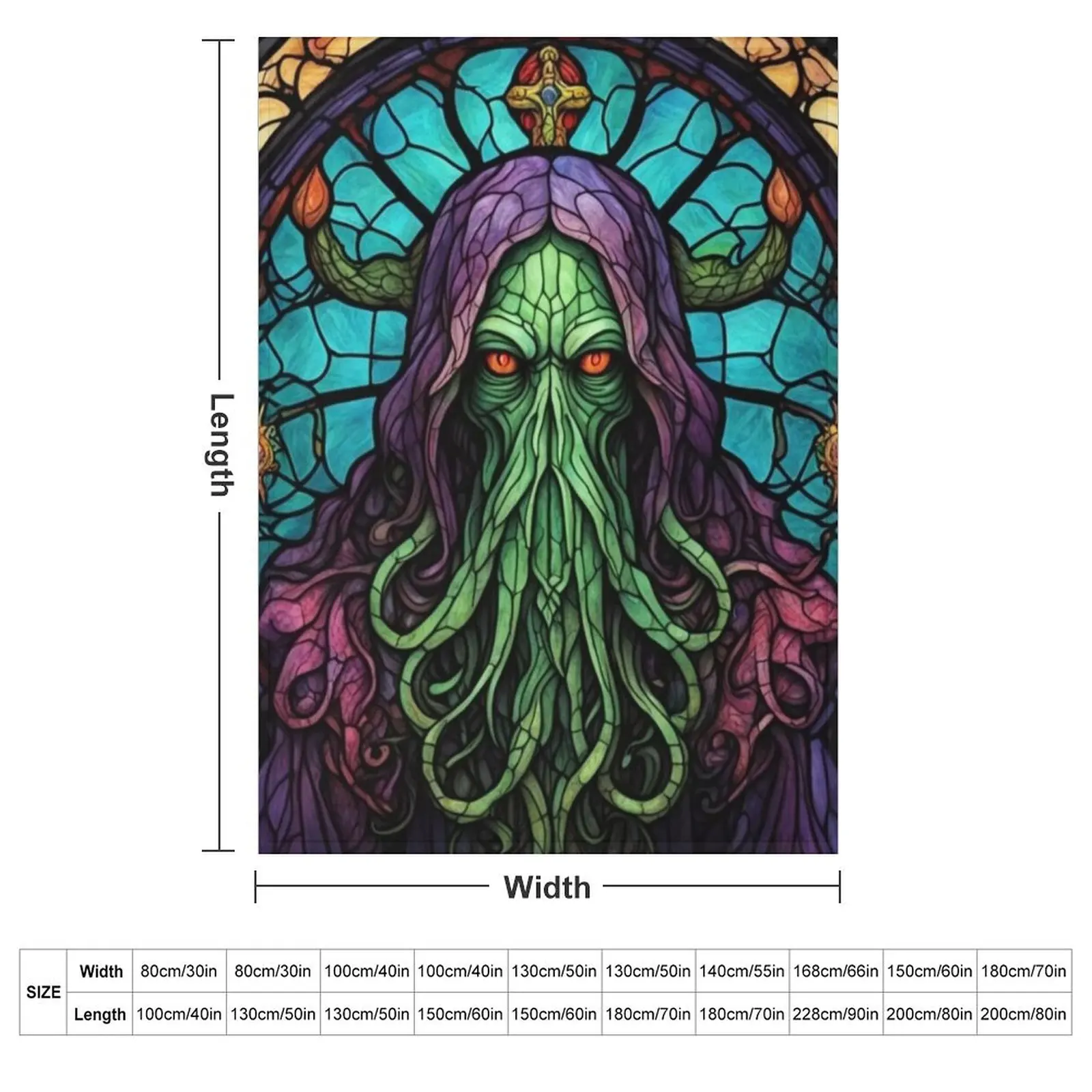 Cthulhu Stained Glass, Unholy, Lovecraftian, Tentacles, Horror Throw Blanket blankets ands funny gift Bed linens Blankets