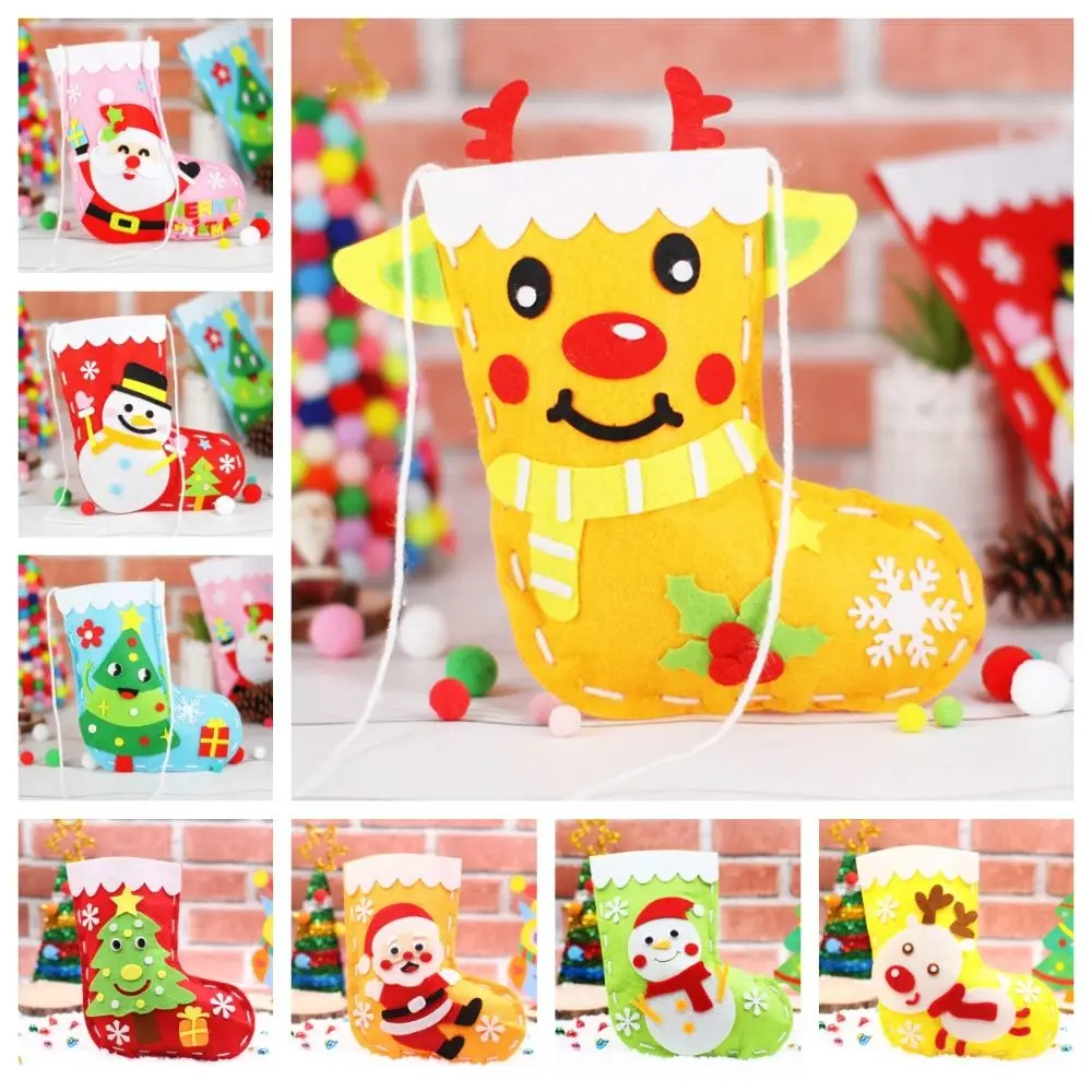 Non-woven Fabric DIY Christmas Stocking House Decoracion Snowman Hangable Christmas Sock Santa Claus Father Christmas