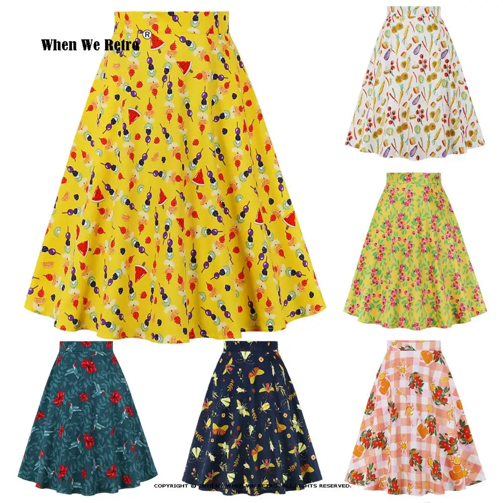 

Retro Vintage Cotton Summer Skirts Midi High Waist All-match Floral Animal Print Rockabilly Swing A Line Skater Skirts VD0020