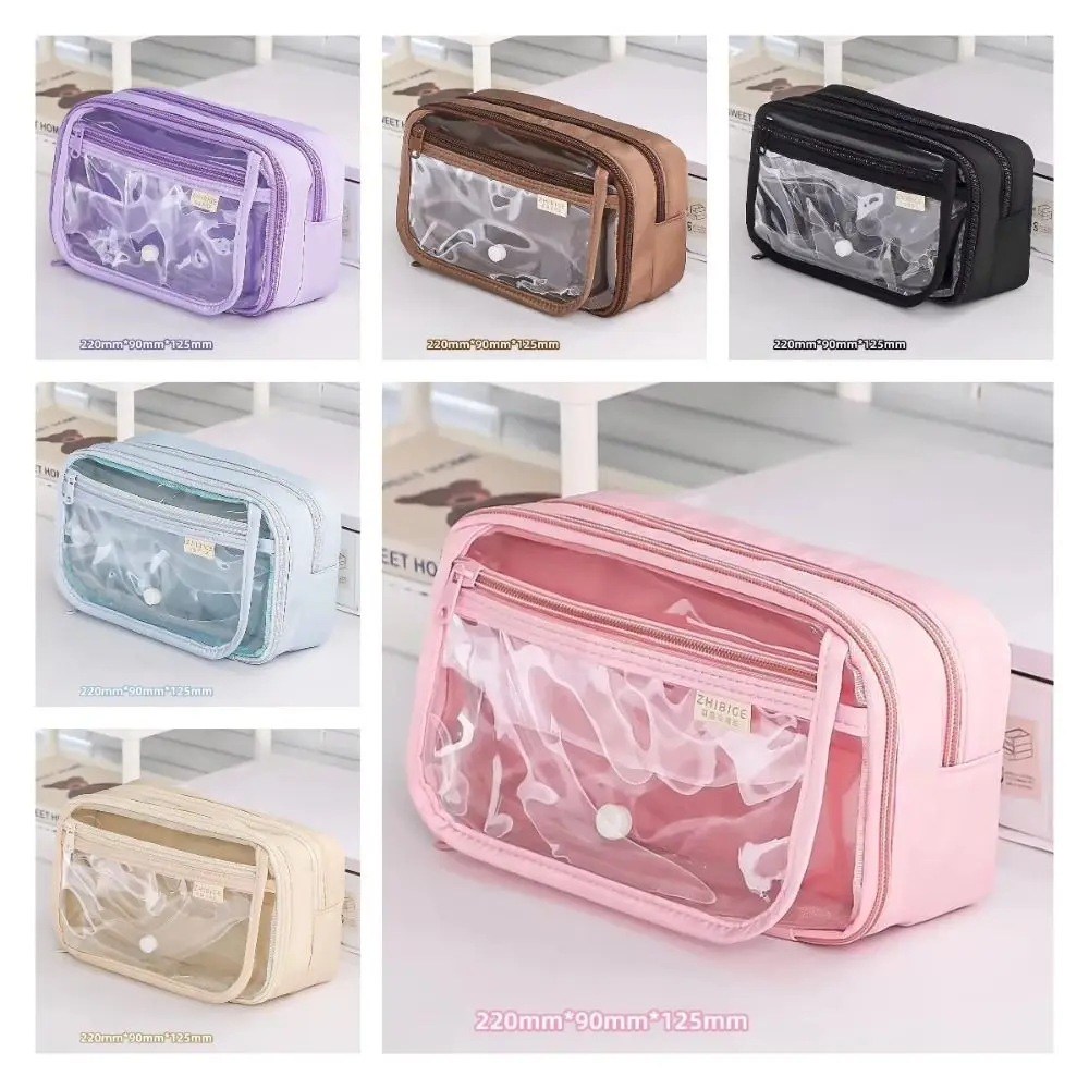 Personality Multi-layer Transparent Pencil case Zipper Large Capacity Transparent Pen Bag Macaron INS Stationery Box Students