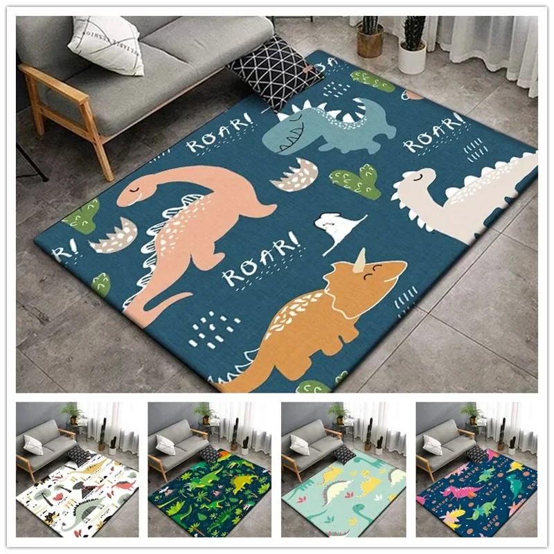 1Pc Cute Cartoon Dinosaur Print Carpet For Living Room Bedroom Wrinkle-Resistant Children's Crawling Mat Non Slip Floor Rug