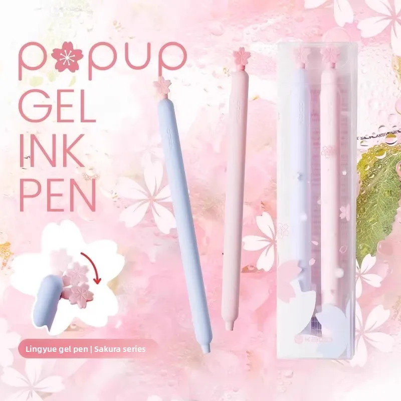 قلم جل KACO Lingyue Sakura إصدار محدود، قلم POPUP قابل للسحب بالضغط الجانبي، 0.5 مم، للطلاب، امتحان سريع الجفاف ST Nib، Br