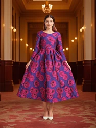 Luxury Long Jacquard Dress for Women Maxi Autumn Winter Party Dress Boho Floral Fashion Evening Clothing Vintage Robe