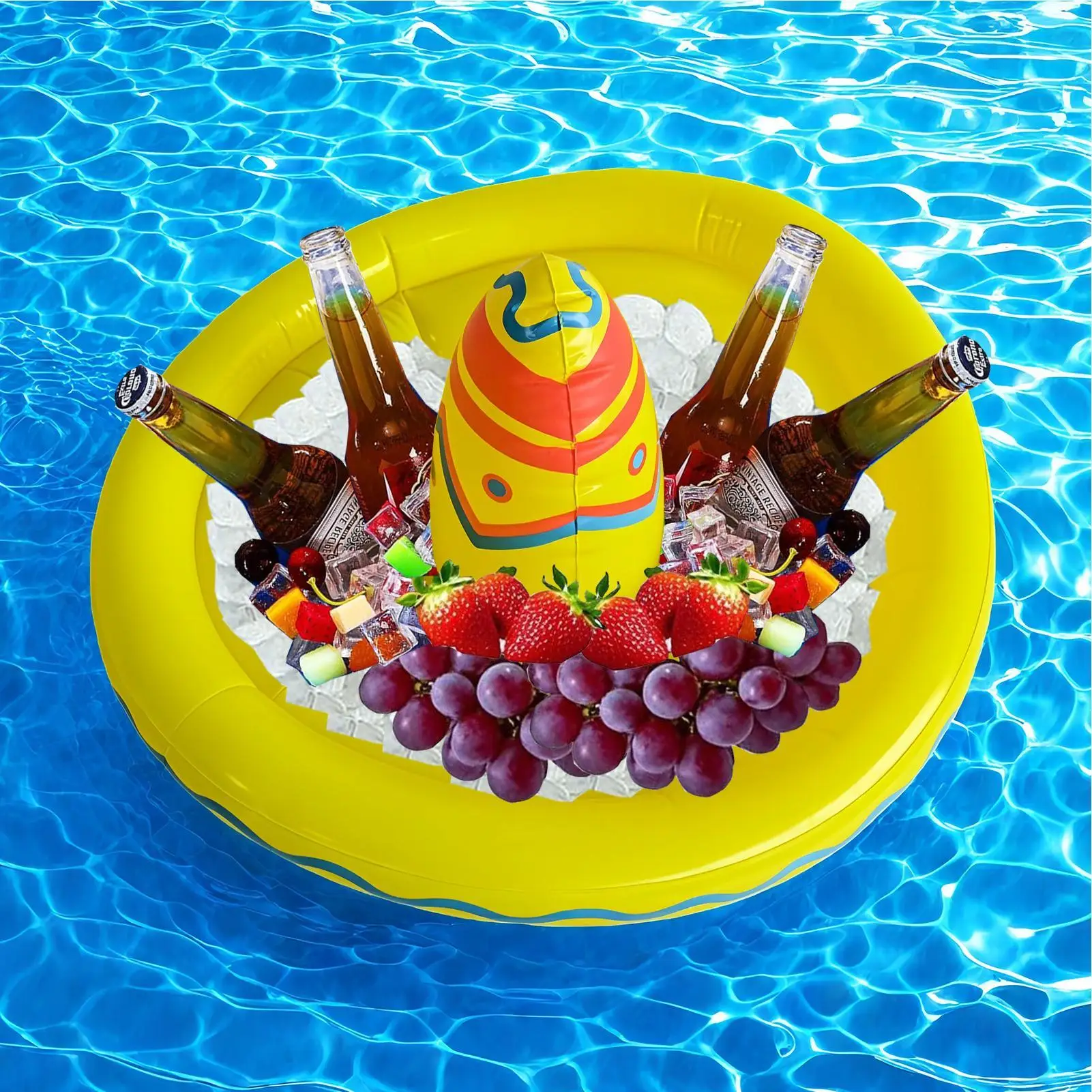Inflatable Cooler Pool Float Wine Cooler Retro Sombrero Ice Bucket Floating Drink Holder for Beach Lake Swimming Pool Party
