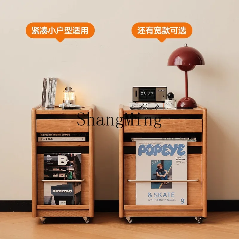 FG very narrow bedside table small cherry wood furniture removable storage cabinet