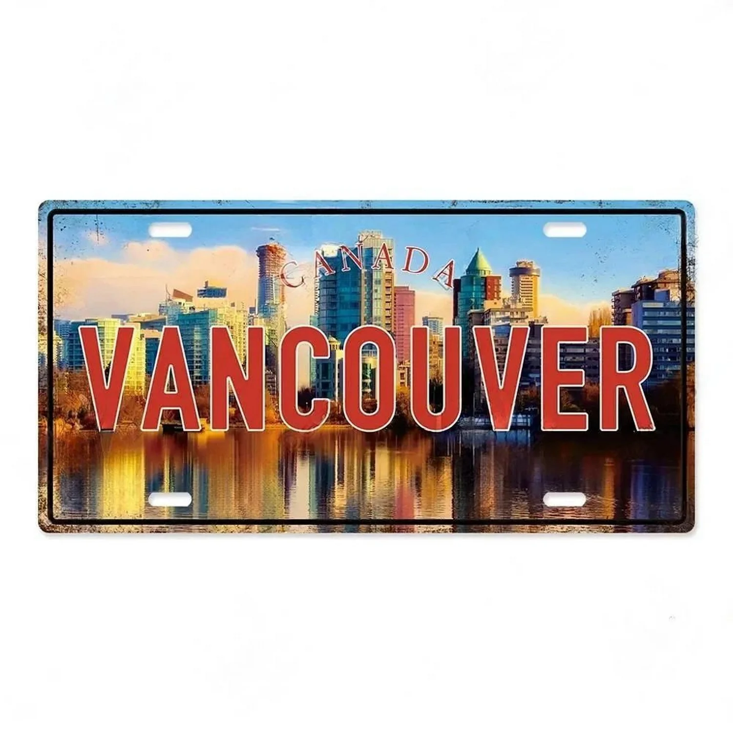 HD Tin Sign, Vintage World Famous City Landmark License Plate Metal Wall Art, Retro Travel Cityscape Decor for Bar Man Cave, Glo