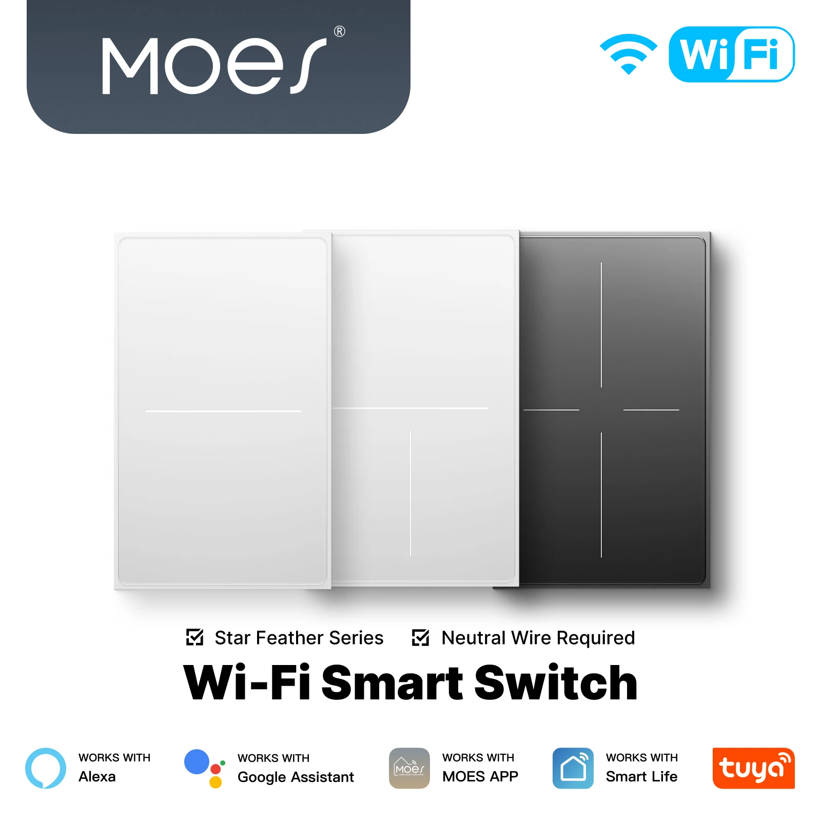 Smart Home Moes - Interruptor de Luz Inteligente WiFi Padrão