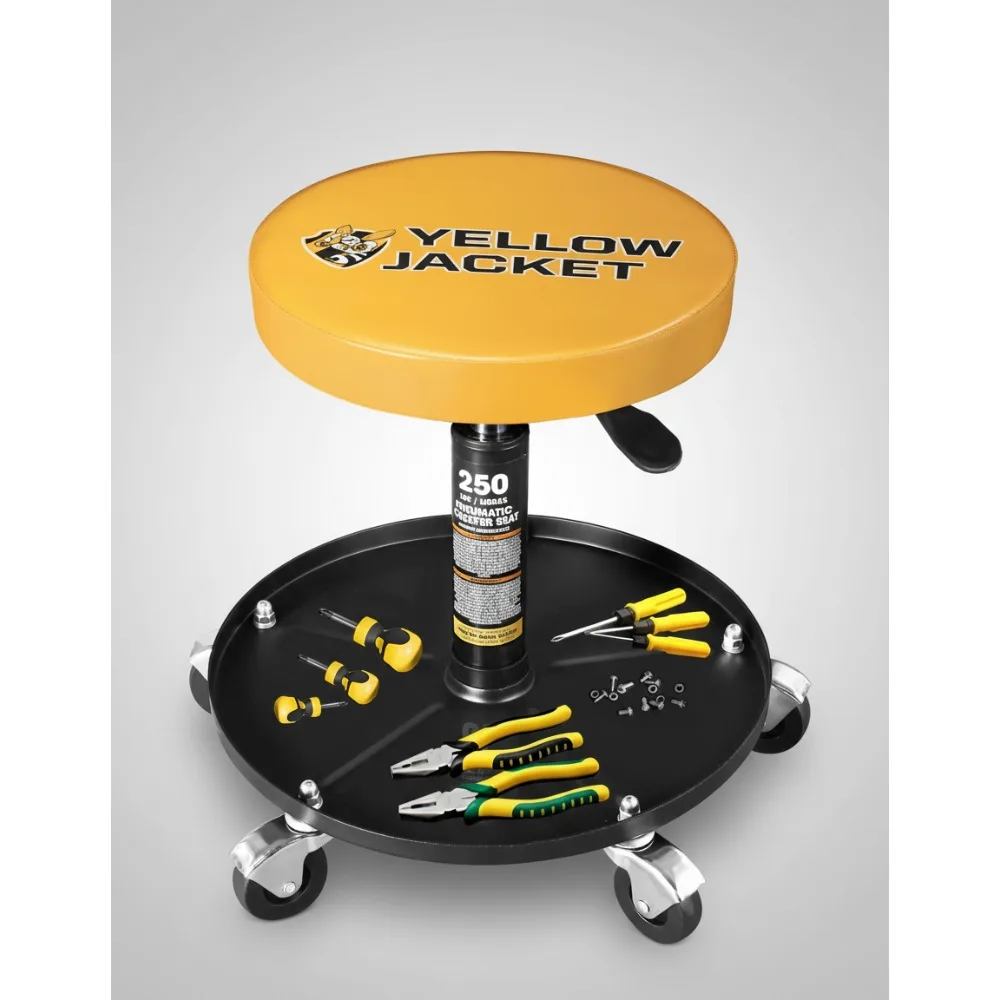 

Adjustable Height Rolling Mechanic Stool with Tool Tray - 360° Swivel Wheels for Garage Auto Repair