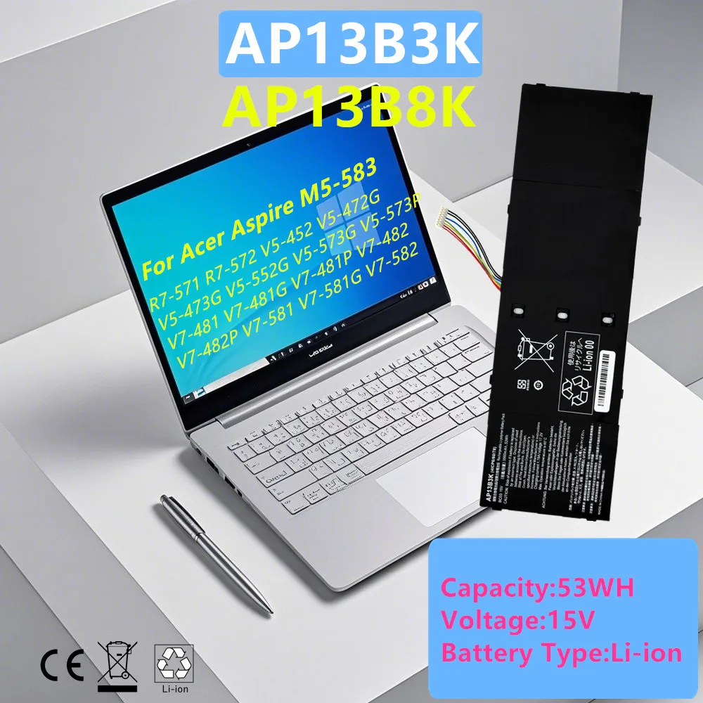 Аккумулятор для ноутбуков Acer Aspire V7-481G, R7-571, V7-581G, V5-472G, V5-473P, R7-572G, AP13B8K, V5-573P, V5-452, V5-552G, M5-583, AP13B3K