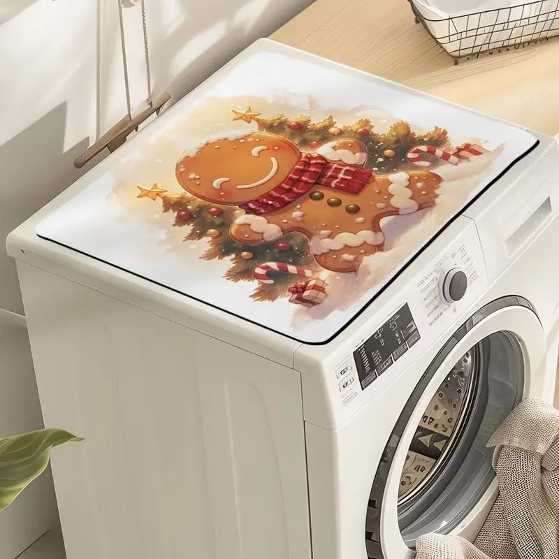 VIKAMA Merry Christmas Cute Rustic Gingerbread Man Washing Machine Top Cover Mat Non-Slip Waterproof Washer Dryer Pad Home Decor