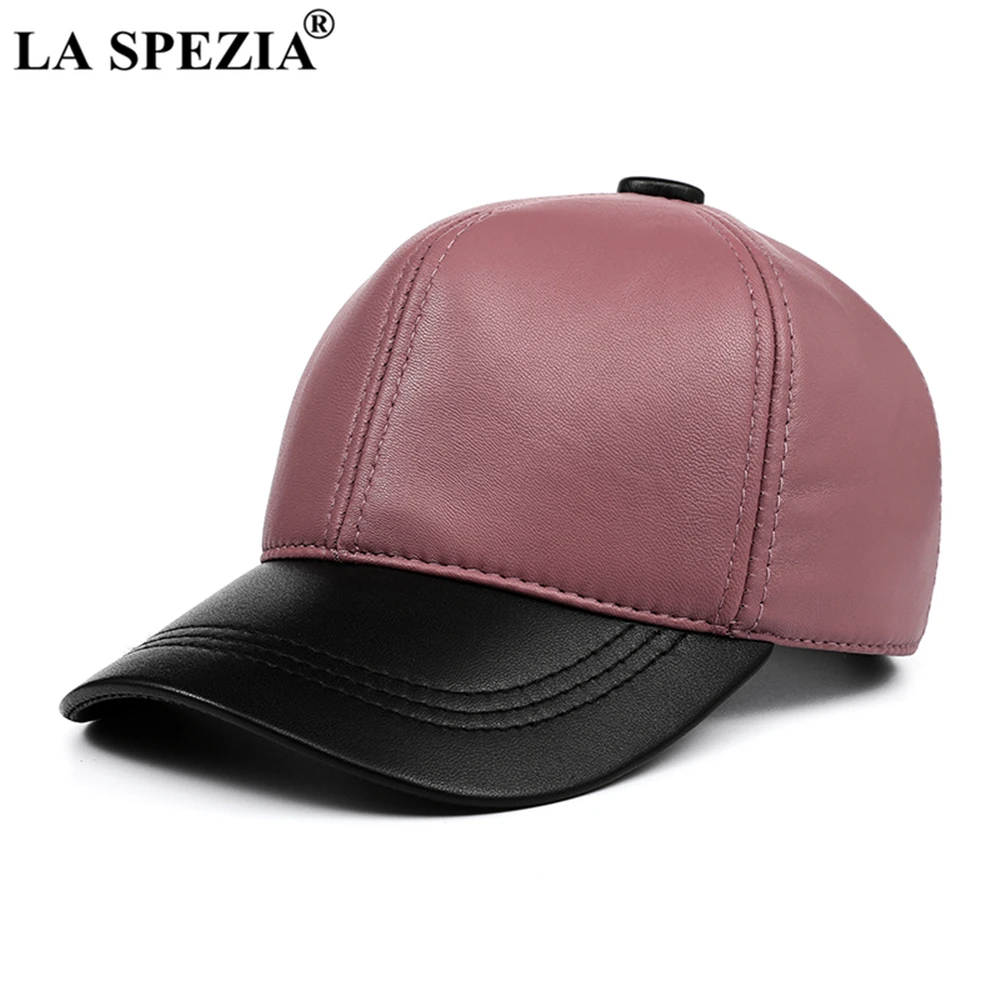 LA SPEZIA Real Leather Baseball Caps White Black Mens Hats and Caps Genuine Leather High Quality Winter Curved Brim Snapback Hat