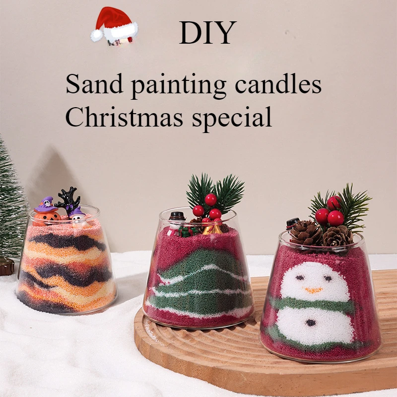 

New Christmas and Halloween DIY Sand Painting Aromatherapy Candles Cute Ornament with Handheld Gifts Atmosphere Fragrance Ins