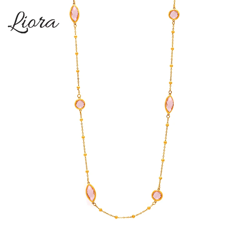

Liora Stylish Unique Overlength Chain Necklace For Women Stainless Steel High Quality Glass Charm Choker Necklace Jewelry