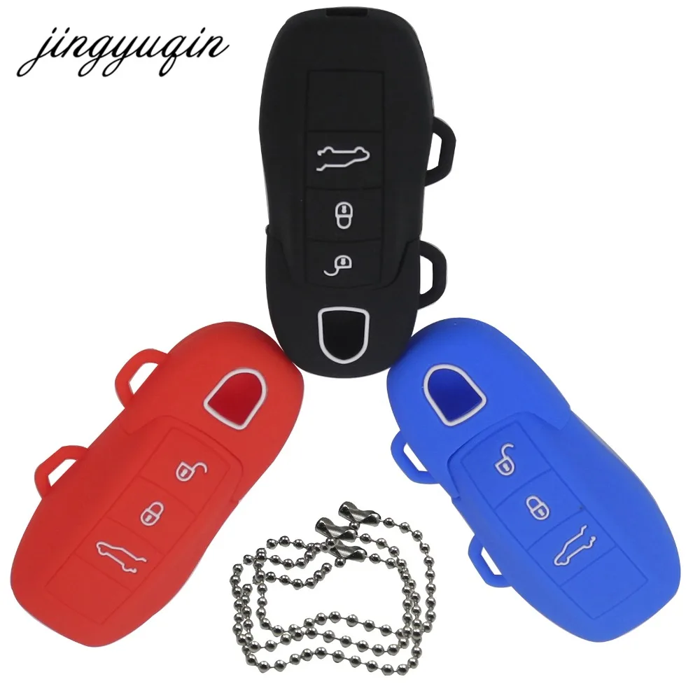 jingyuqin Silicone Case Skin Holder for Porsche Boxster Cayman Macan Panamera Cayenne 911 Remote Rubber Key Fob Cover Protector