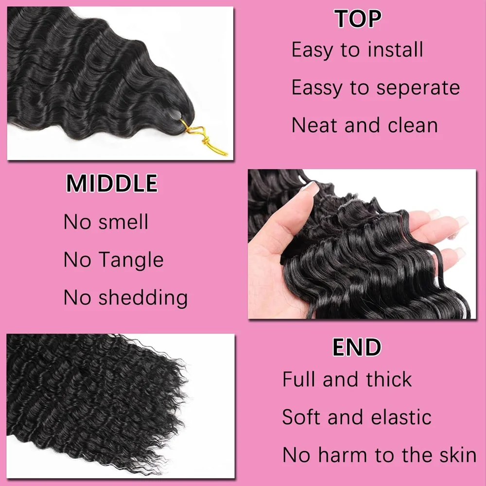 30 inch Long Black Deep Wave Curly Braiding Hair 1/2/3packs Synthetic Ocean Wave Crochet Hair Soft Curly Crochet Hair For Women