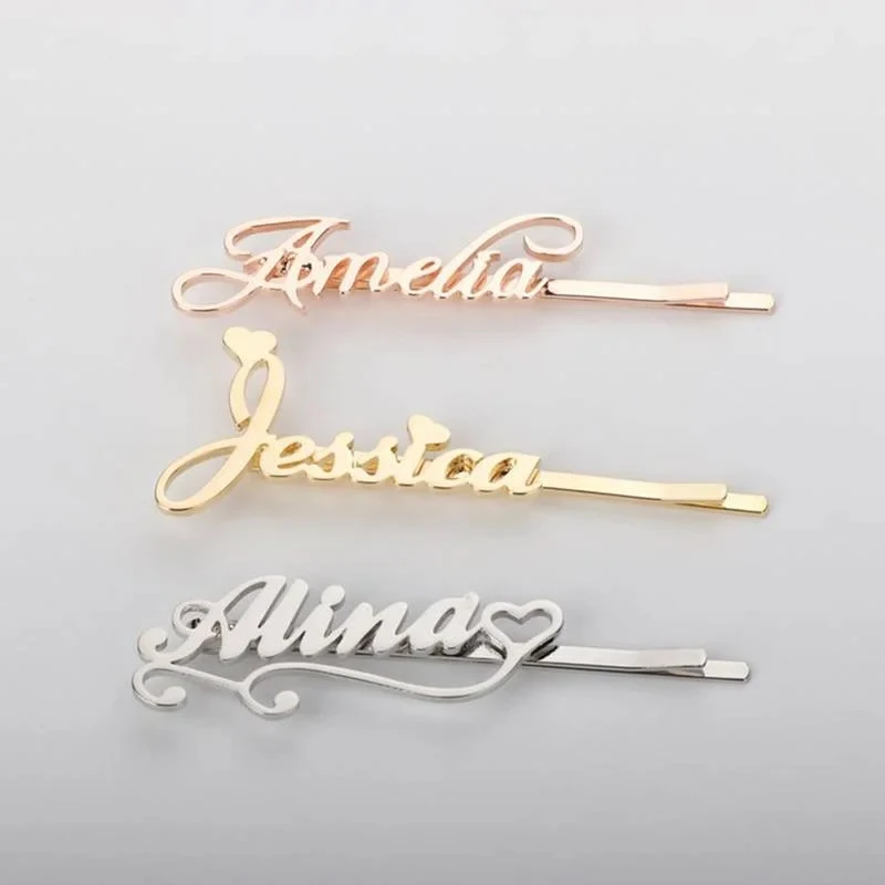 Customized Name Hair Clip Women's Head Jewelry Personalized Charm Jewelry Accessories Gold Stainless Steel Trendy Hair Clip