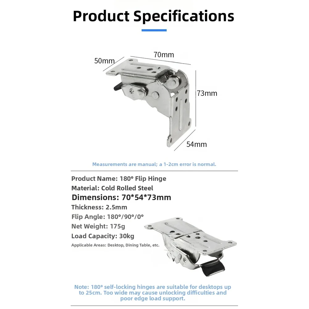 Self Locking Heavy Duty 180 Degree Folding Hinge with Secure Lock for Table Extensions Cold Rolled Steel Construction