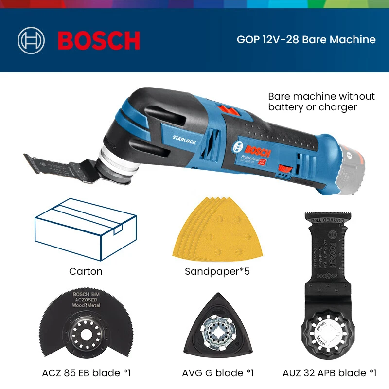 

Bosch GOP 12V-28 Oscillating Multi Tool 12V 20000opm Renovator Cordless Vibration Woodworking Powerl Tool for Starlock Saw Blade