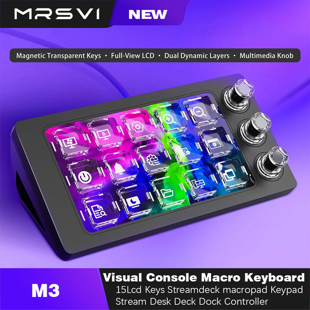 MRSVI Stream Deck Visual Console Macro Keyboard M3 15 Lcd Keys Streamdeck macropad Keypad Stream Desk Deck Dock Controller