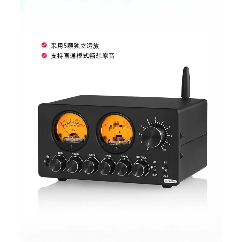 5 Band EQ Equalizer with VU Meter & Bluetooth 5.0, Desktop Preamp Audio Processor for Studio Monitor,Independent Channel Control