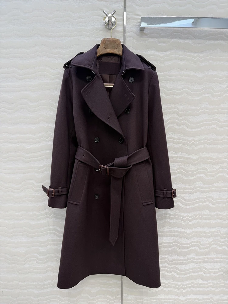 

SVORYXIU Winter 2025 New style Retro Style Lace Up Double-row buckle Long style Coat Woman Dark brown Square buckle Trend Coat