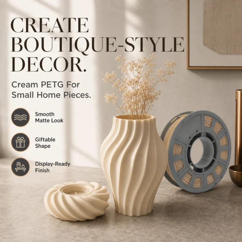300g Cream PETG Filament 1.75mm, High Toughness & Durable 3D Printer Filament, Tangle-Free Smooth Extrusion Compact Spool for Functional Parts and DIY Models