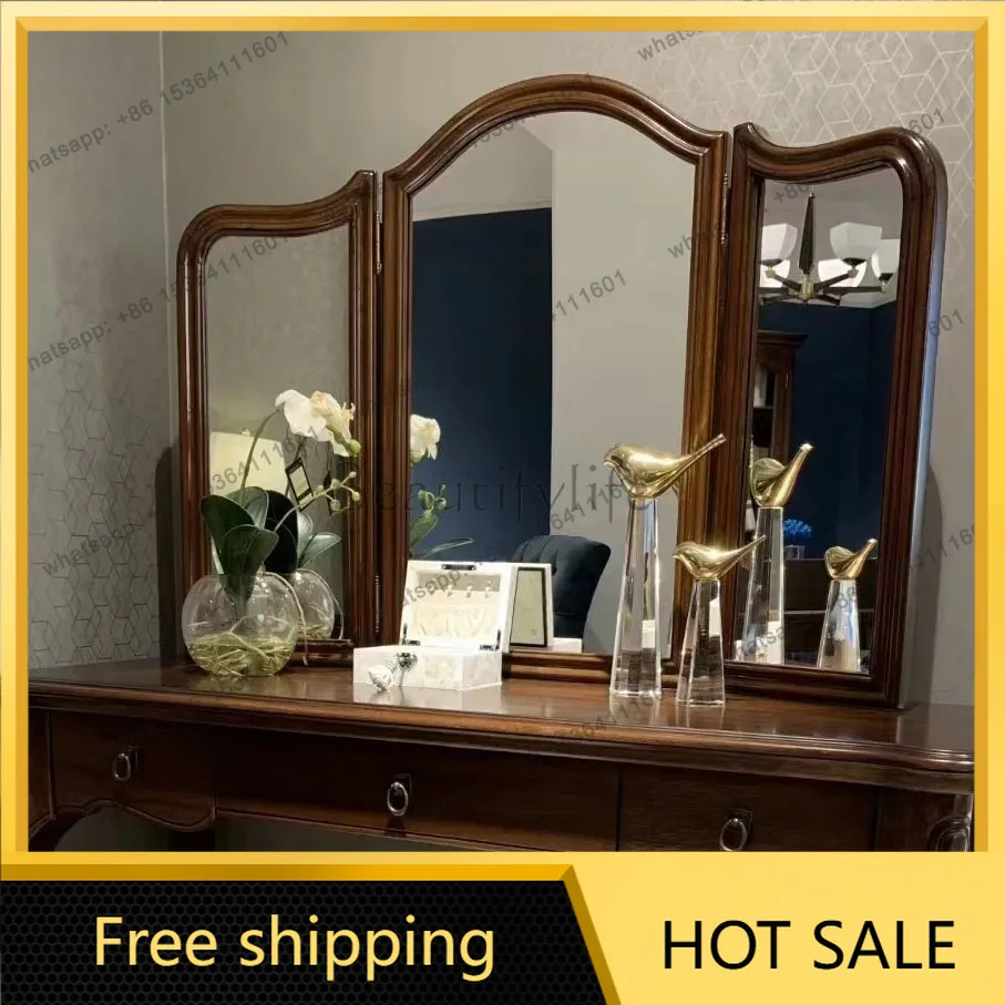 XX. French retro desktop folding makeup mirror medieval bedroom three-sided bathroom mirror