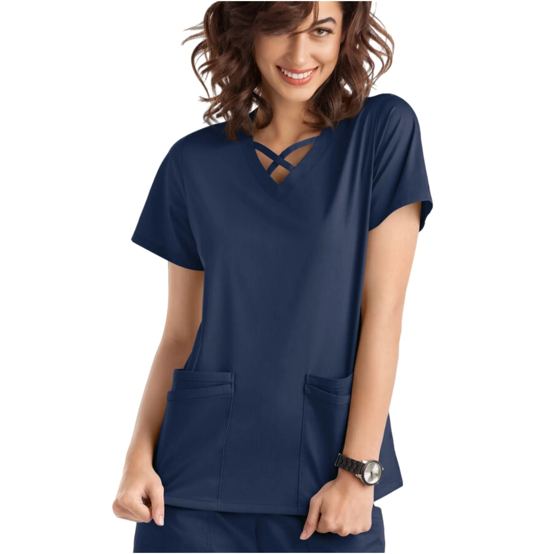 13 colori Scrubs Top donna Medical Scrub uniformi tinta unita Top pantaloni da jogging medico infermiera uniforme Lab Spa Work t-shirt