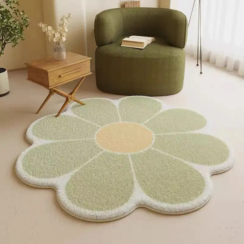 VIKAMA Nordic Imitation Cashmere Carpet Lovely Sun Flower Living Room Coffee Table Mat Special-Shaped Bedroom Bed Blanket