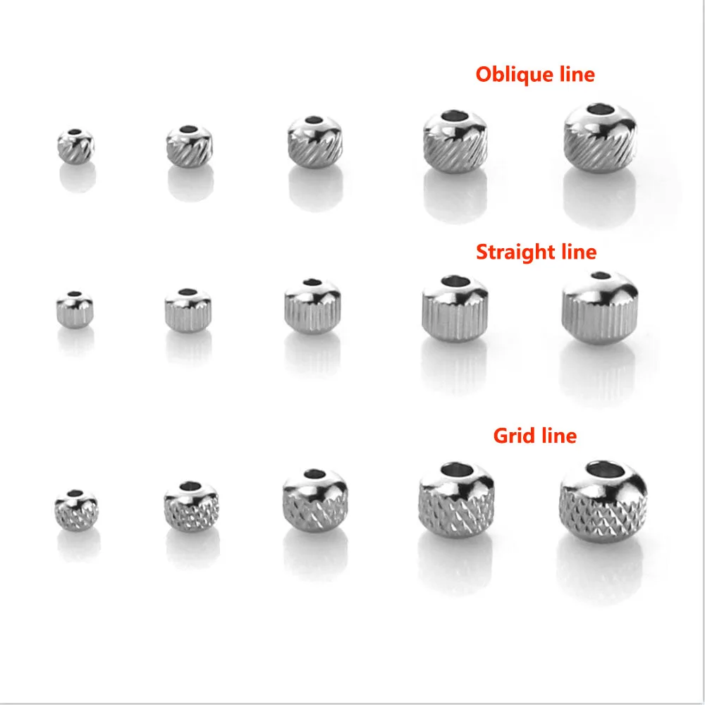 4 5 6 7 8mm Stainless Steel Grid Tire Beads Round Loose Spacer Bead for Necklace Charms Bracelet Jewelry Making Wholesale