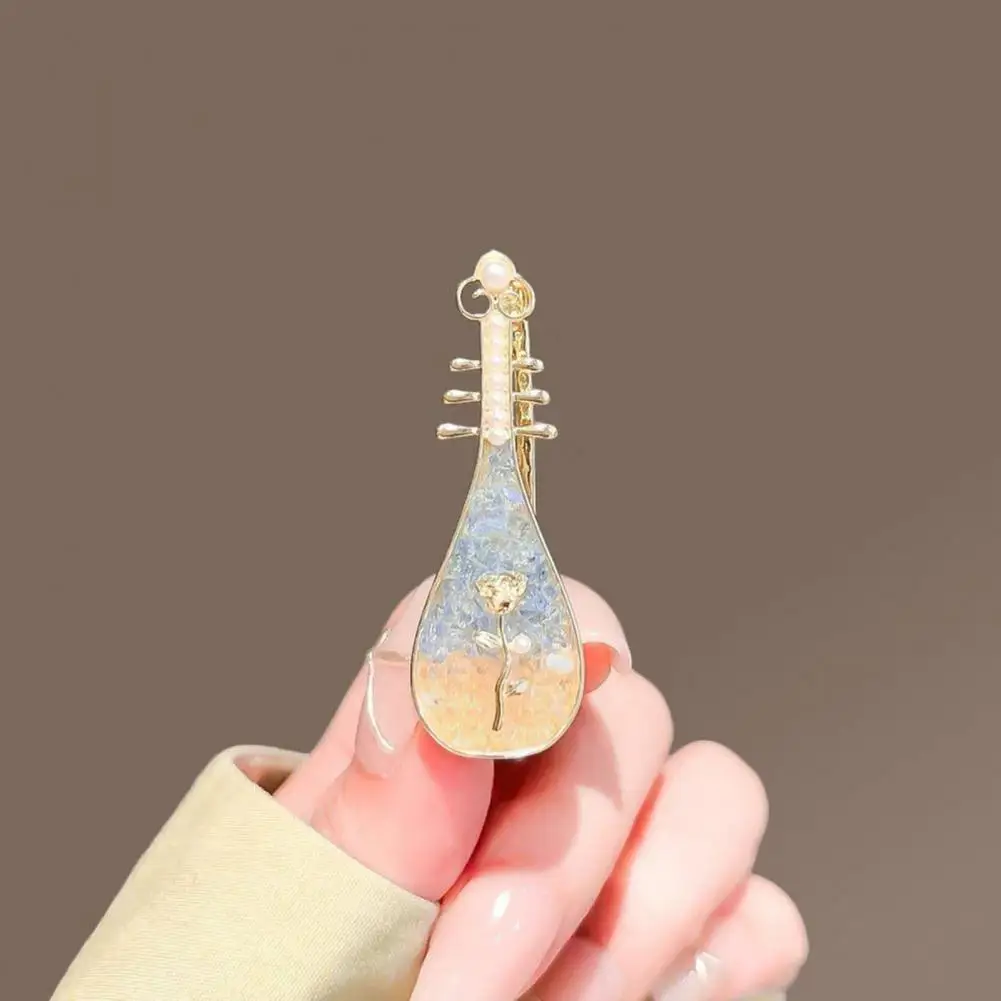 Bridal Hairpin Set 2pcs Pipa Shape Hair Clips with Floral Pattern Faux Pearls Elegant Chinese Style Hairpins Festival for Women