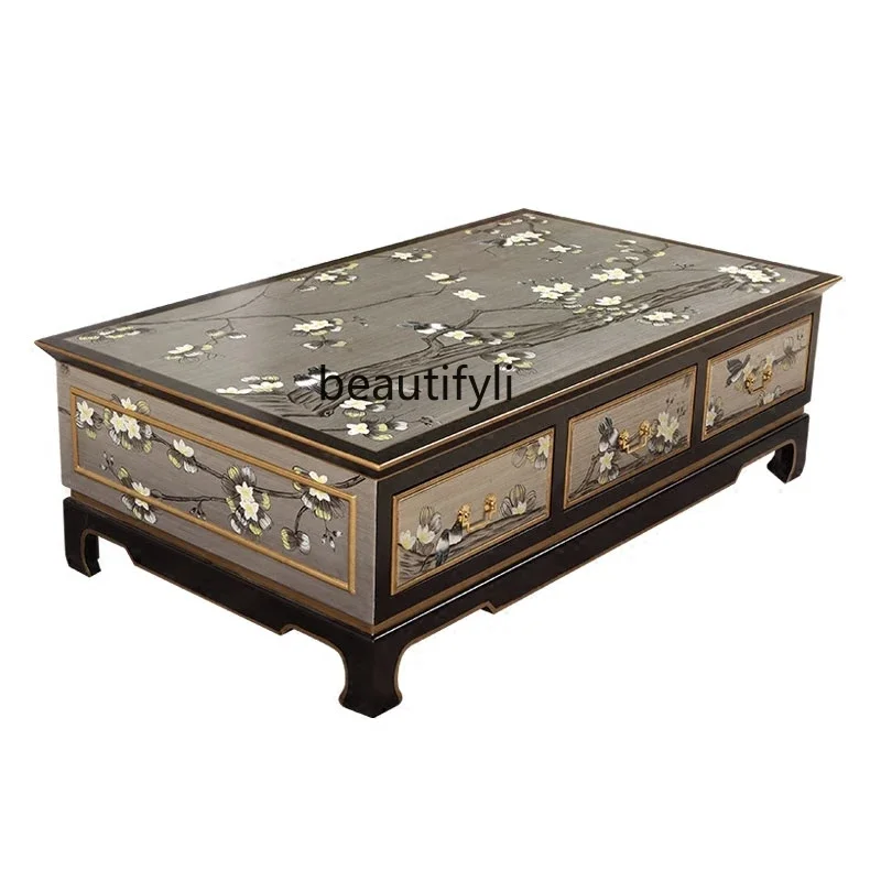 

A16 1.4m villa large storage solid wood modern new Chinese style living room rectangular coffee table
