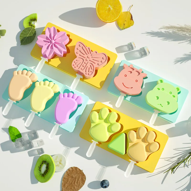 

Cartoon Cow Ice Cat Paw Butterfly Cream Silicone Mold With Lid Flower Popsicle Ice Cube Tray Mold Cheese Gift Kitchen Gadgets