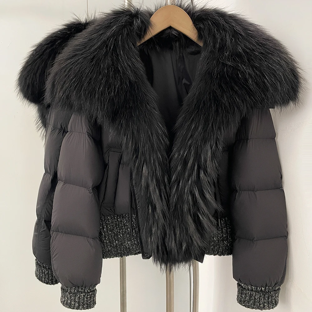 OFTBUY Women's Real Fur Coat Oversized Puffer Coat with Fur Winter Workwear Women Lightweight Warm Down Jacket for Cold Climate