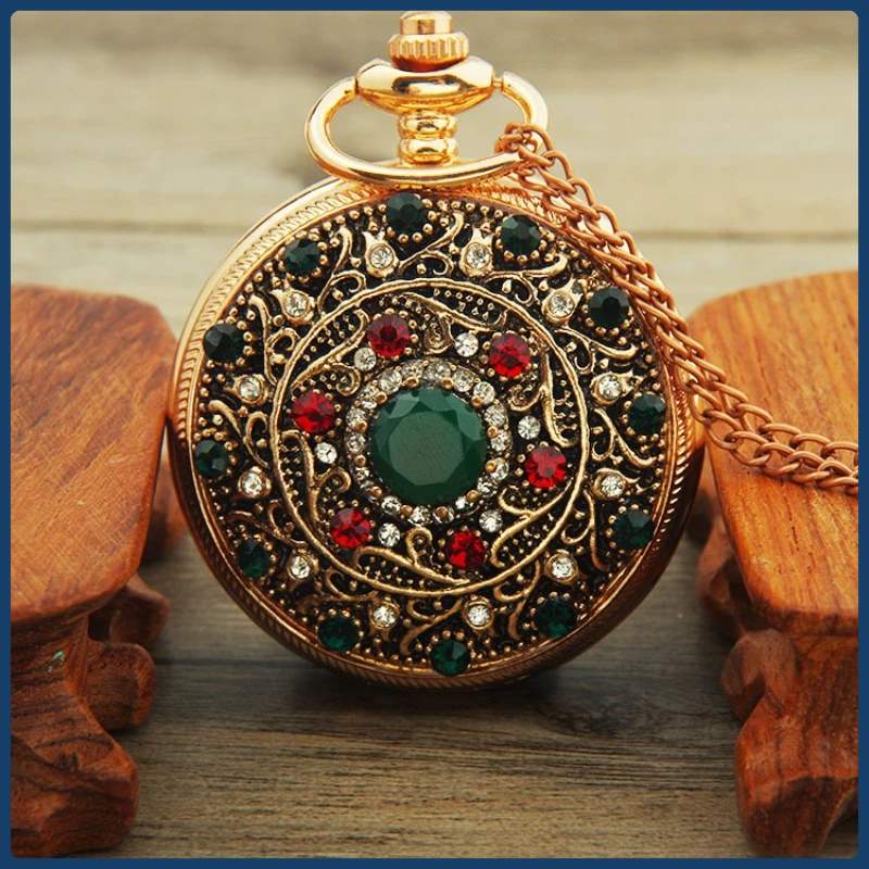 

Vintage Pocket Watch, Men's and Women's Fashion Diamond Pendant Quartz Pocket Watch Children's Holiday Gifts