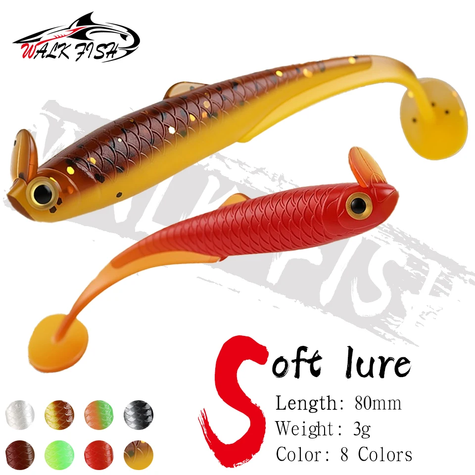 WALK FISH 10 pièces/lot leurres souples 80mm 3g, leurres de pêche à la jigging à queue en T, wobblers, leurres artificiels pour la pêche au bar et au brochet, matériel de pêche