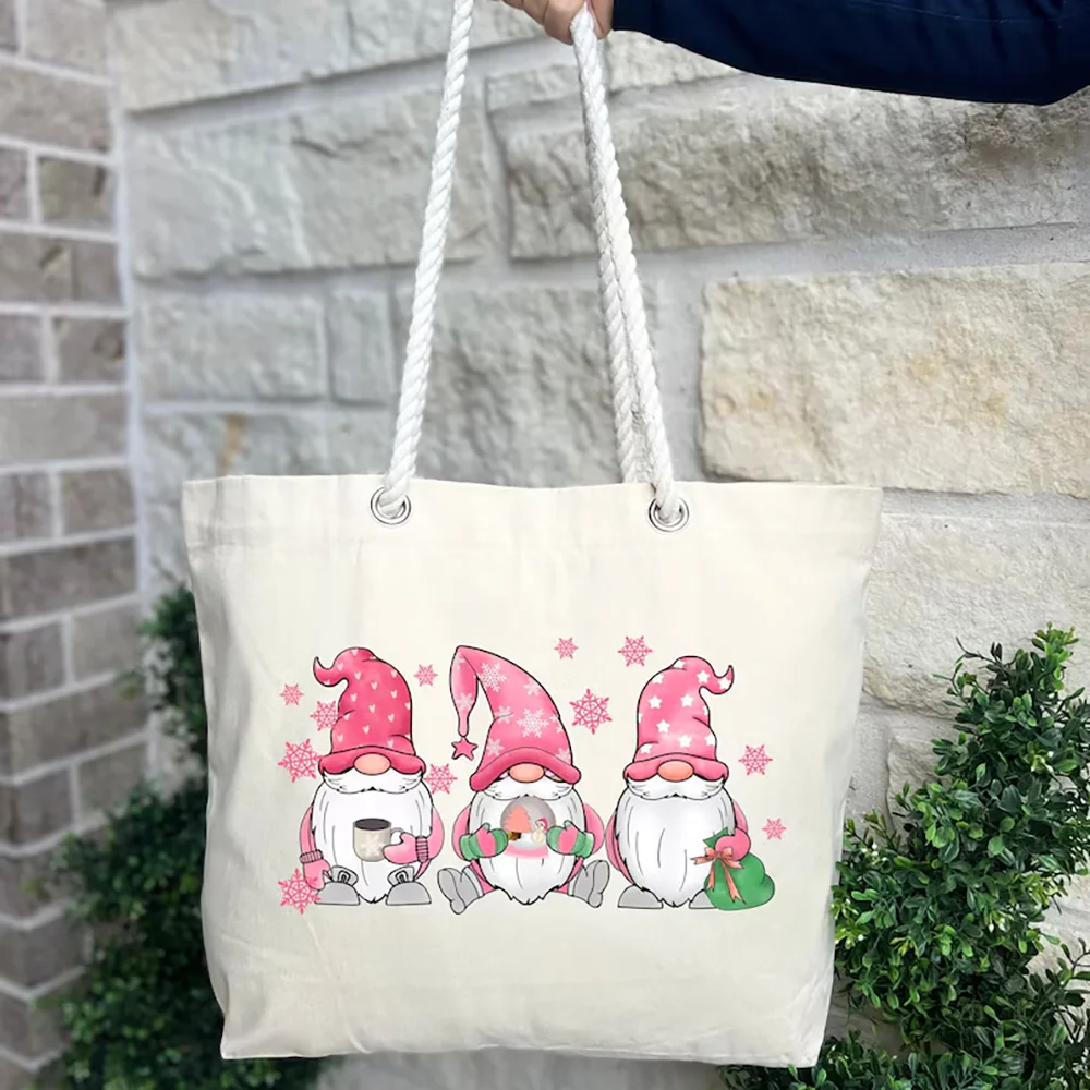 

Cute Pink Gnomes Tote Bag Merry Christmas Shoulder Bag New Year Gift for Friends and Colleague Winter Holiday Accessory Santa