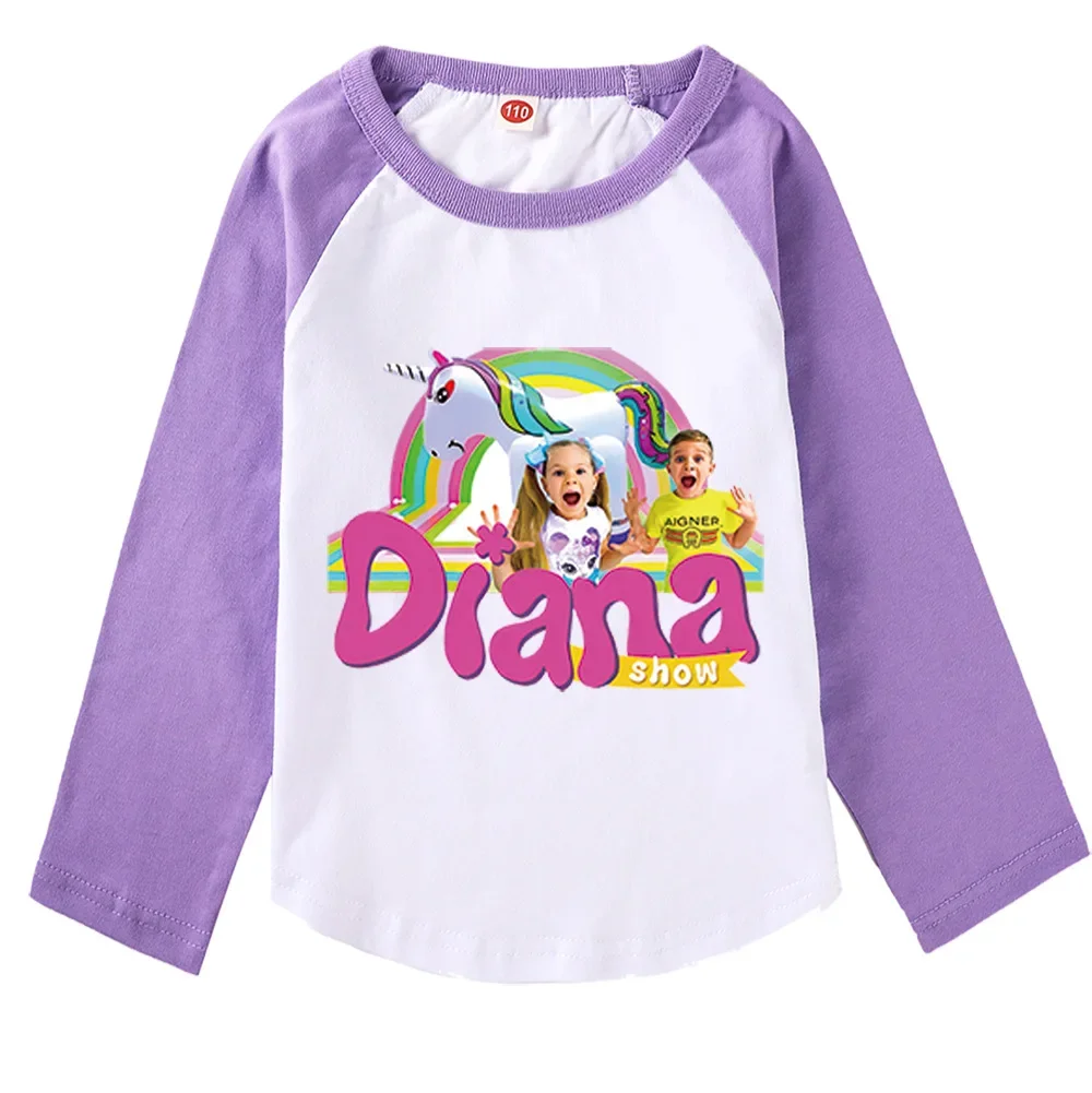 Cartoon Diana and Roma Show T Shirt Kids Clothes Baby Girls 2024 Autumn Tops Junior Boys Casual T-shirt Children's Clothing