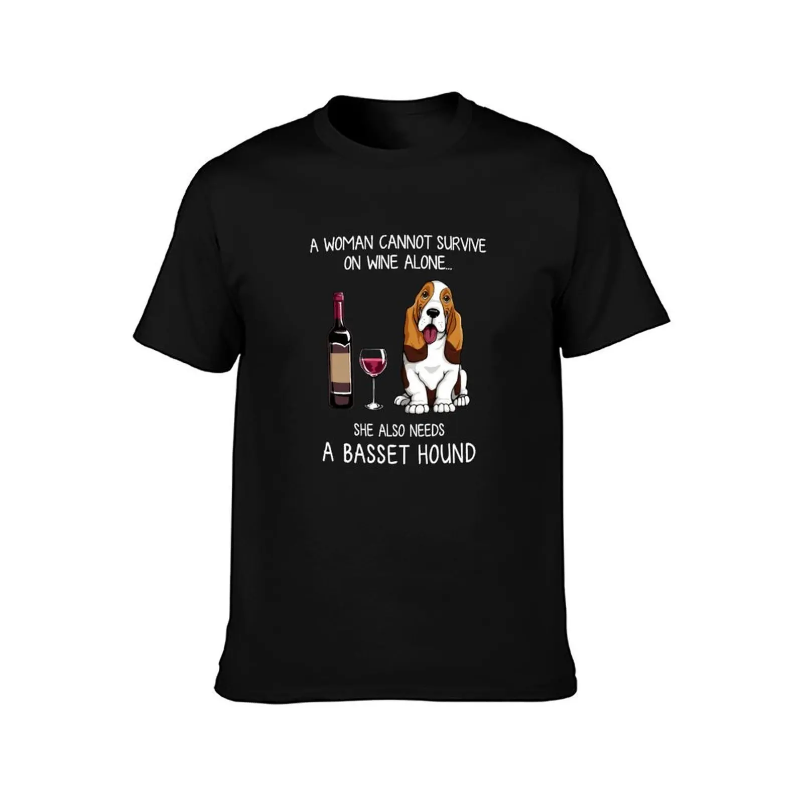 Basset Hound and wine Funny dog T-Shirt Regular Fit Plain Tee Shirt T-Shirt