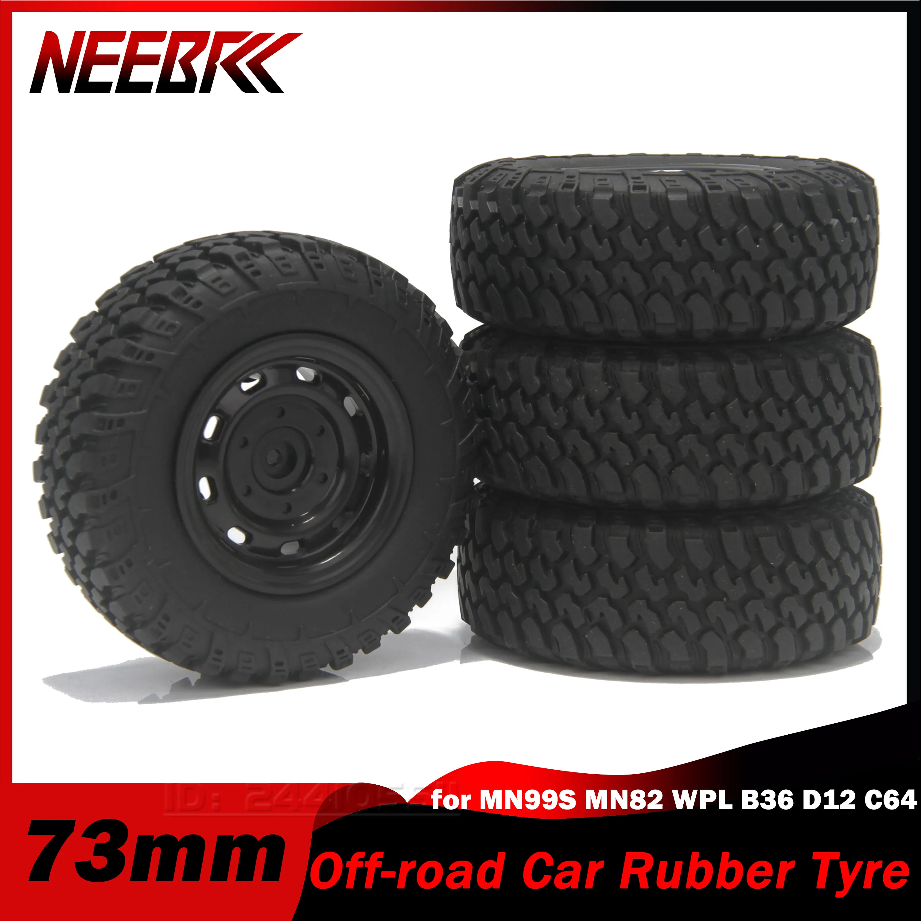

4PCS 73mm Rubber Tyre Wheel Rim Tire 5mm Hex Hub for RC Off Road Vehicle Car MN99S MN98 MN82 WPL C24-1 B36 D12 C64 D74-1 Part