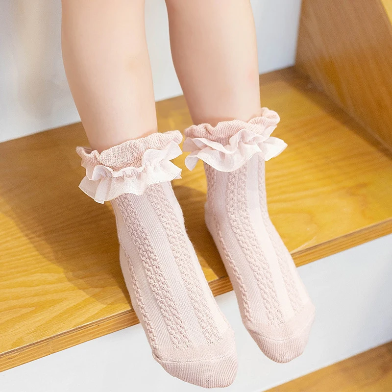 New Baby Girls Socks Kids Girl Frilly Lace Socks Cotton Children Dance Princess Sock Flowers Ruffled Solid Ankle Socks Toddler