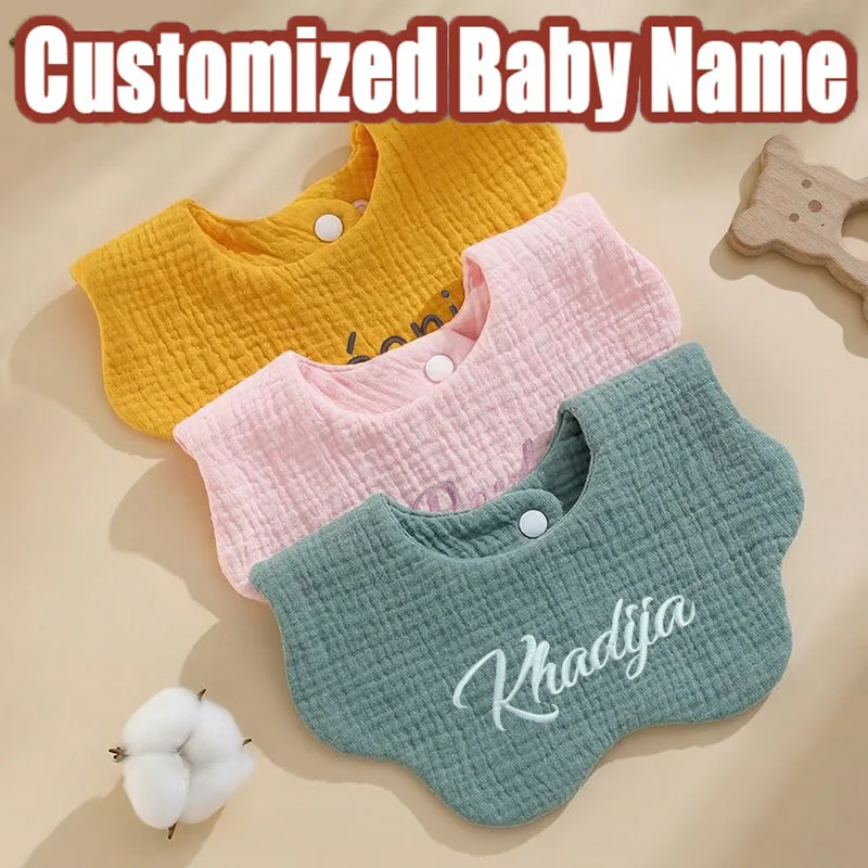 

Персонализированный детский слюнявчик из хлопковой марли, водонепроницаемая салфетка для отрыжки, индивидуальный нагрудник, товары первой необходимости для младенцев и новорожденных