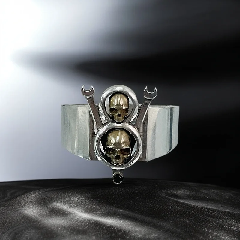 

S925 Silver / Copper Skull Mechanical Punk Wind Ring Ring