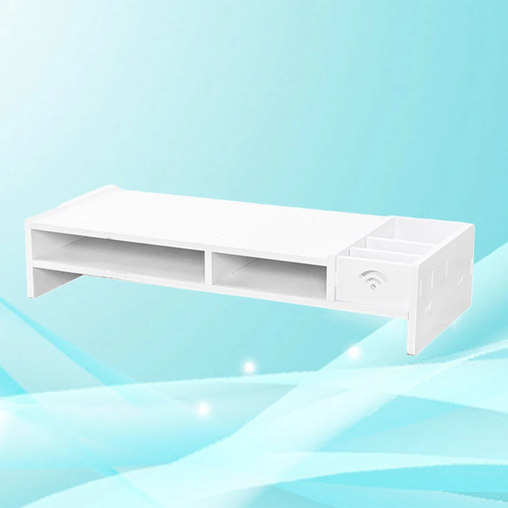 

Monitor Riser Stand 48Cm Desktop Storage Organizer Shelf Cable Management Power Strip Holder White Multi Layer Design For Home
