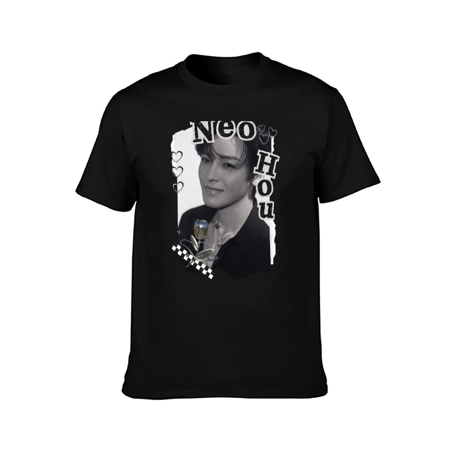 Neo Hou C-Drama Actor Black and White Collage Design T-Shirt Basic Comfort Fit T-Shirt for Men