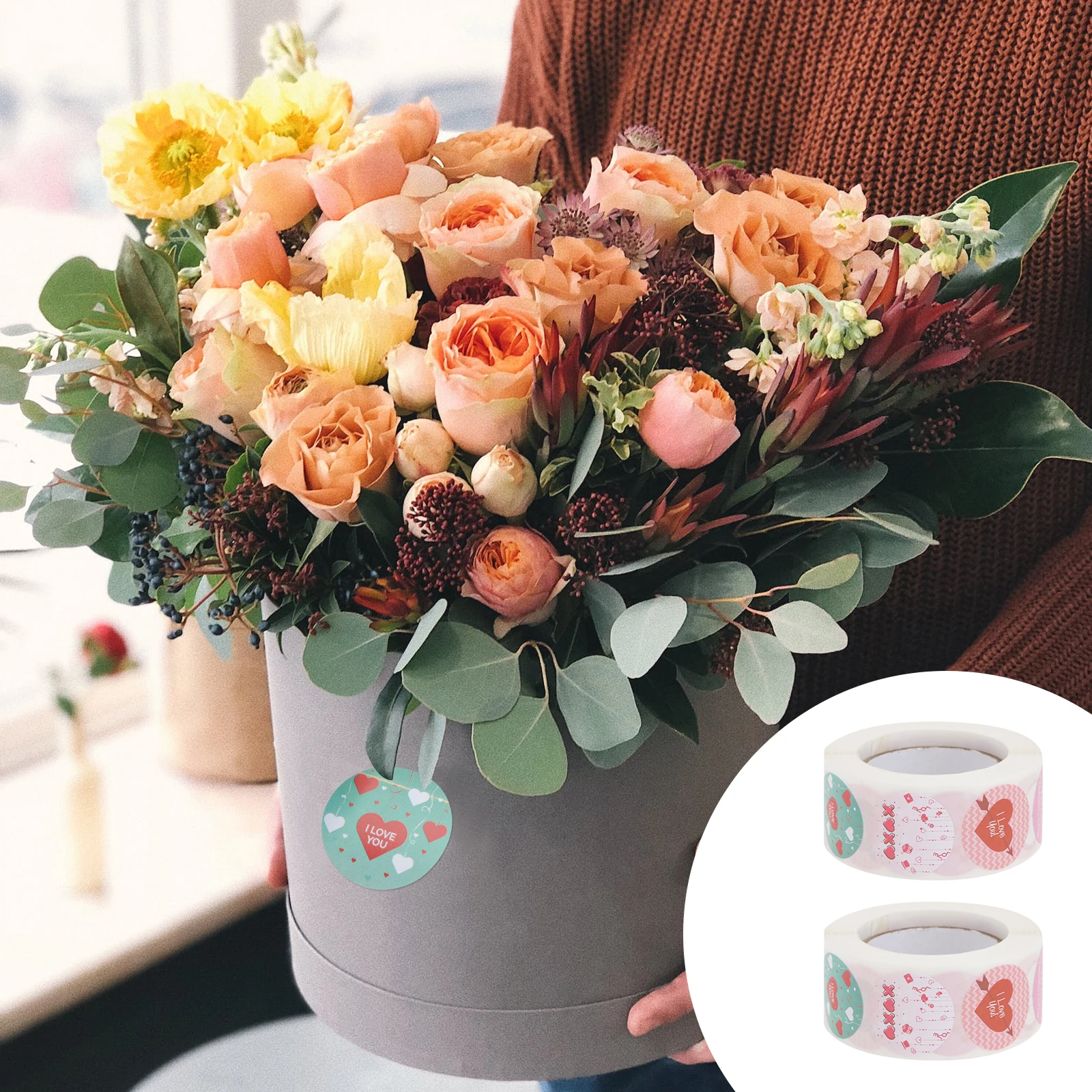 

2pcs 2 Rolls Valentine'S Day Label Sticker Love You Gift Bouquet Decorative Decal For Sealing Packaging Bag Decor Stickers