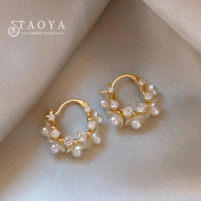 Boucles d'oreilles pendantes en forme de fleur de perle, Design de luxe français élégant, nouveaux ensembles de bijoux, accessoires doux pour femmes et filles, 2024