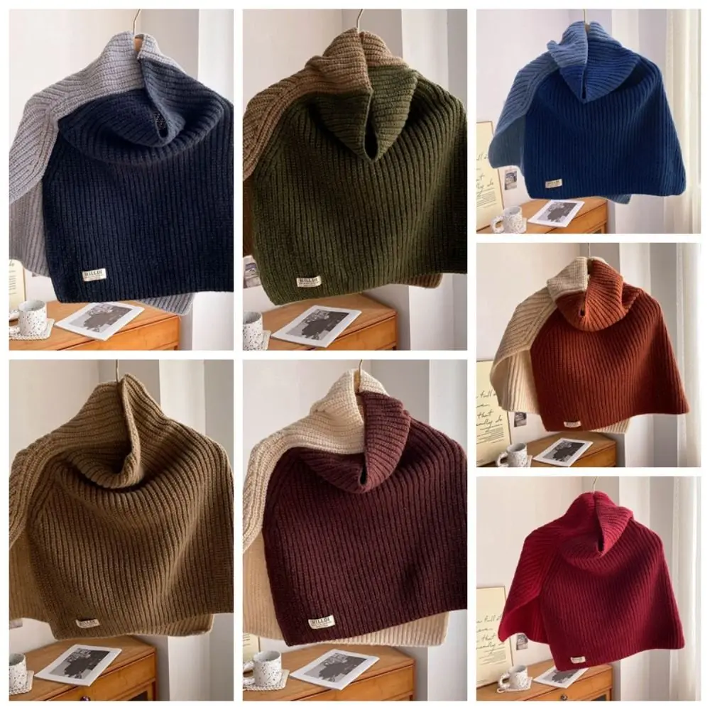 Contrast Color High Collar Shawl Irregular Warm Knitted Shawl Clothes Decoration Accessories Knitted Cape Neck Wraps Autumn